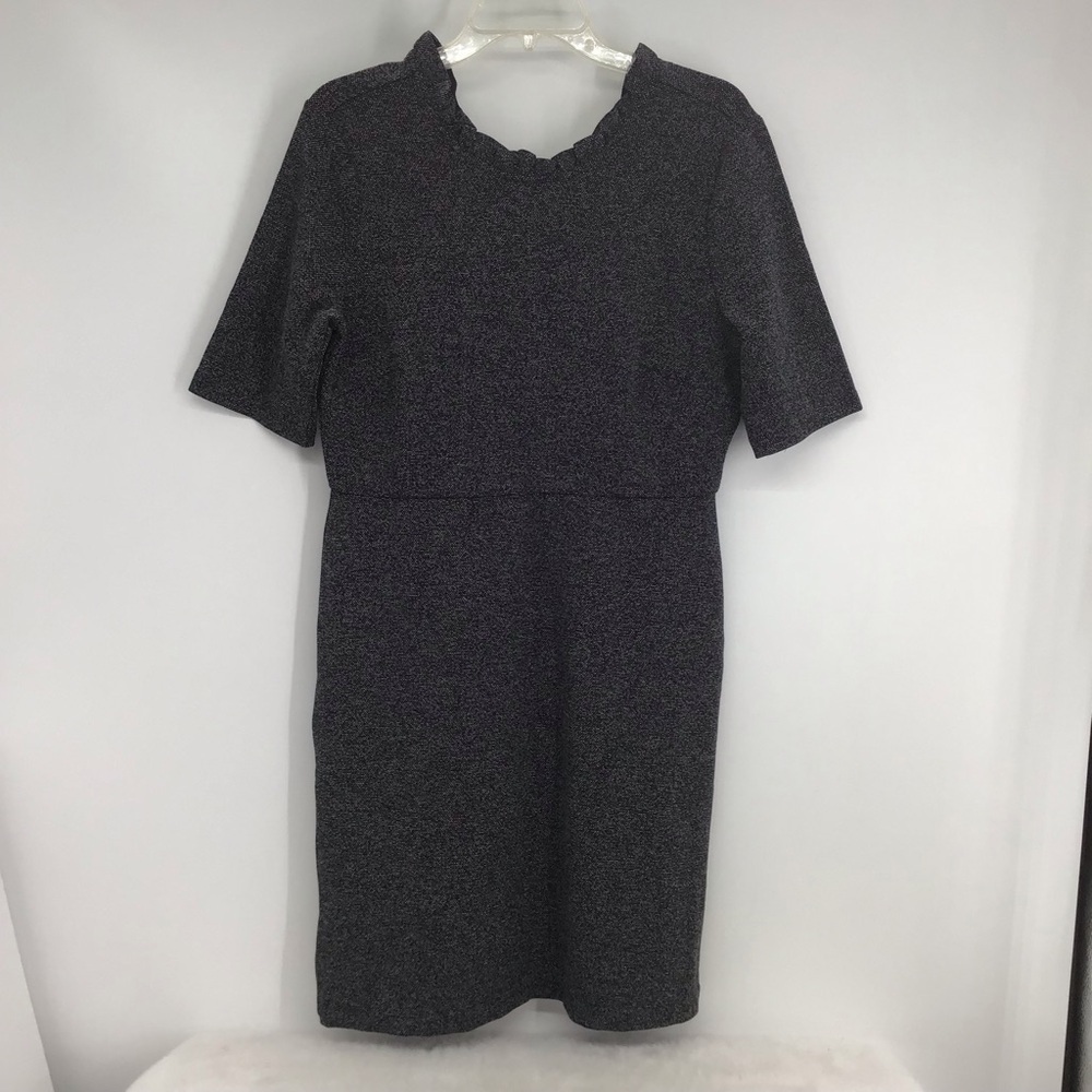 NWT Ann Taylor Tweed Ruffle Collar V-Back Mini Sheath Dress Career Black Size 10 - Picture 2 of 8
